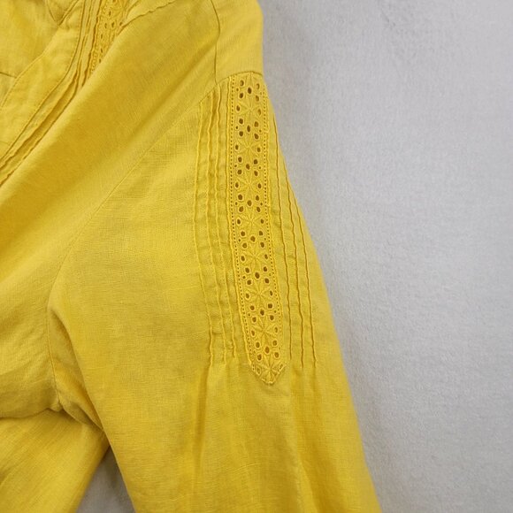 JM Collection Butter Yellow Linen Button-Up Embroidered Details Plus Size 22W - Picture 6 of 13